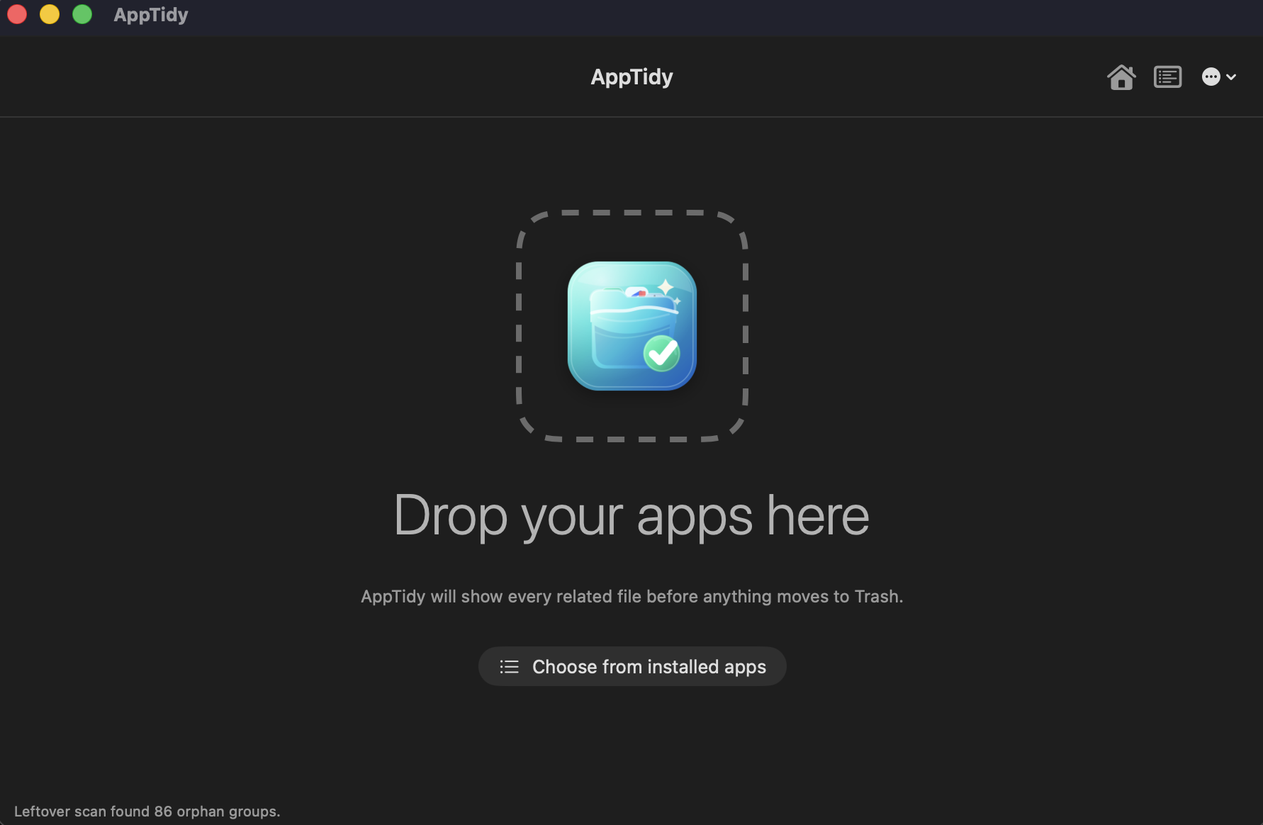AppTidy drop screen in macOS dark mode